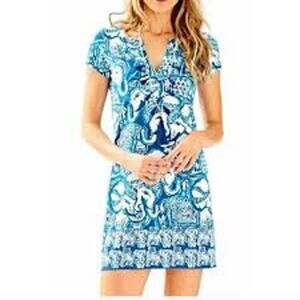 Lilly Pulitzer Sophiletta Dress Indigo Keep on Trunkin Elephant Print Mini Small